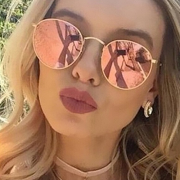 Round Rose Gold Mirrored Metal Frame Sunglasses - Picture 2 of 8